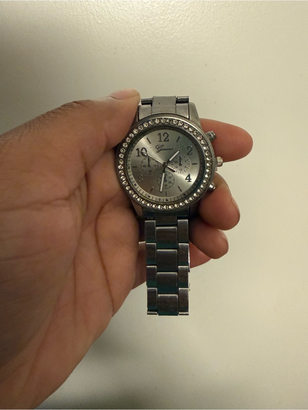 Geneva Silver Crystal-Accented Stainless Watch